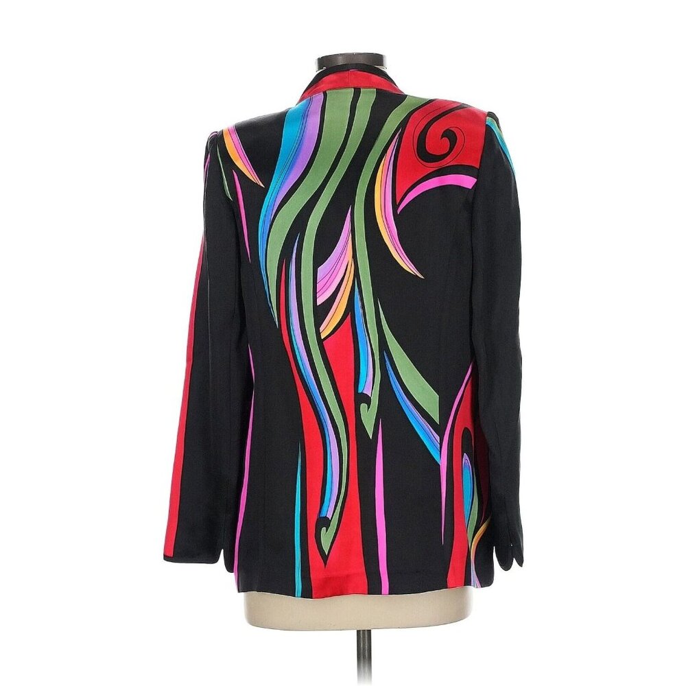 Yolanda Lorente Handpainted 100% Silk Jacket Blazer Size XS Black Red